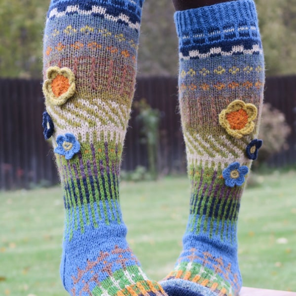 Wool socks | Knee high socks | Handmade knitted socks | Bohemian socks | Women clothing | Size: 40/42 (EUR); 6,5-8 (UK); 8,5-9,5 (US)