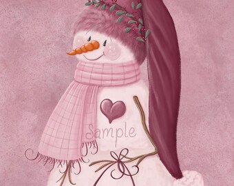 PRINTABLE 5x7 Digital Painting - Snowman Sweetheart - Not a Physical Product, This is a Digital Download You Can Print
