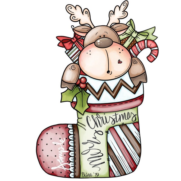 Reindeer Christmas Stocking - PNG Clipart Commercial Use Instant Digital Download Dye Sublimation