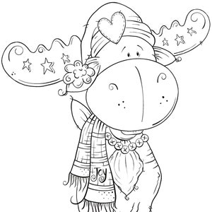 Winter Molly Moose Coloring Page Line Art - PNG Clipart Commercial Use Instant Digital Download Dye Sublimation