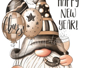 Happy New Year Gnome - PNG Clipart Commercial Use Instant Digital Download Dye Sublimation