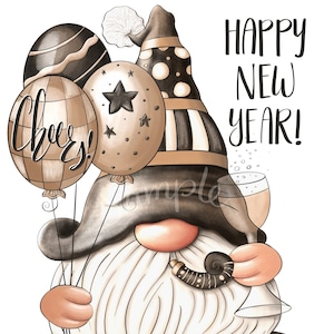 Happy New Year Gnome - PNG Clipart Commercial Use Instant Digital Download Dye Sublimation