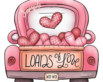 Camión de San Valentín con un montón de amor - Clipart PNG Uso comercial Descarga digital instantánea Sublimación de tinta
