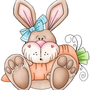 Spring Bunny Rabbit with Carrot - PNG Clipart Commercial Use Instant Digital Download Dye Sublimation