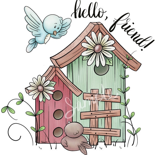 Hello Friend Birdhouse - PNG Clipart Commercial Use Instant Digital Download Dye Sublimation