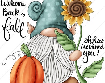 Welcome Back Fall Gnome - PNG Clipart Commercial Use Instant Digital Download Dye Sublimation
