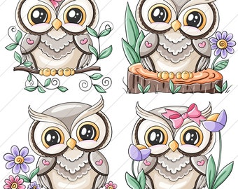 Hiboux du printemps 2023 - Clip Art Designs Illustrations graphiques Sublimation PNG Téléchargement numérique instantané, utilisation commerciale autorisée