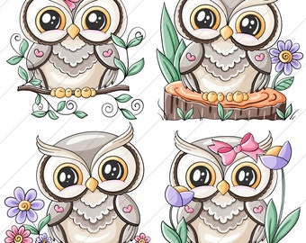 Spring Owls 2023 - Clip Art Designs Graphics Illustrations Sublimation PNG Instant Digital Download, Commercial Use Allowed