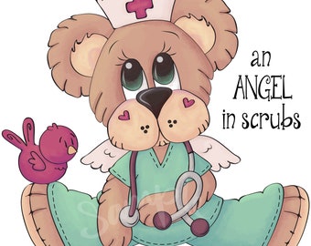 Angel in Scrubs 1 Teddy Bear - PNG Clipart Commercial Use Instant Digital Download Dye Sublimation