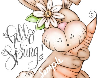 Hello Spring Bunny Rabbit - PNG Clipart Commercial Use Instant Digital Download Dye Sublimation