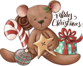 Retro Christmas Teddy Bear - PNG Clipart Commercial Use Instant Digital Download Dye Sublimation