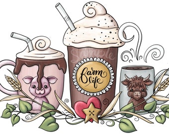 Farm Life Coffee Lover -PNG Clipart Commercial Use Instant Digital Download Dye Sublimation