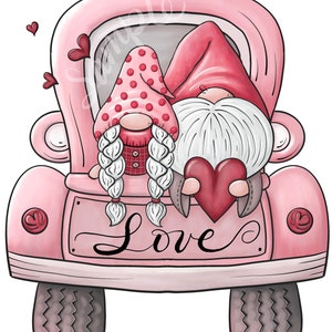 LOVE Valentine&#39;s Day Gnome Truck - PNG Clipart Commercial Use Instant Digital Download Dye Sublimation