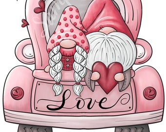 LOVE Valentine's Day Gnome Truck - PNG Clipart Commercial Use Instant Digital Download Dye Sublimation
