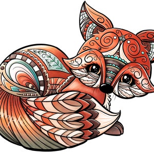 Doodle Fox in Color  - PNG Clipart Commercial Use Instant Digital Download Dye Sublimation