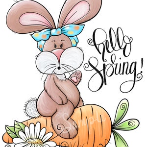 Hello Spring Bunny  - PNG Clipart Commercial Use Instant Digital Download Dye Sublimation