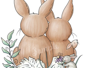 Spring Rabbit Family  - PNG Clipart Commercial Use Instant Digital Download Dye Sublimation