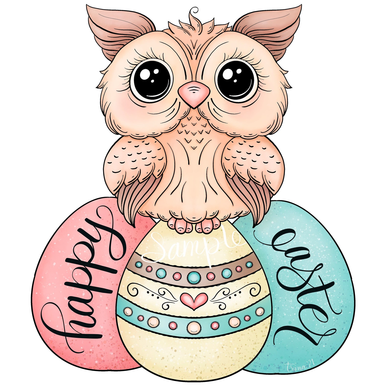 2 for 1 XL 12-inch Happy Easter Owl 2021 Clip Art | Etsy