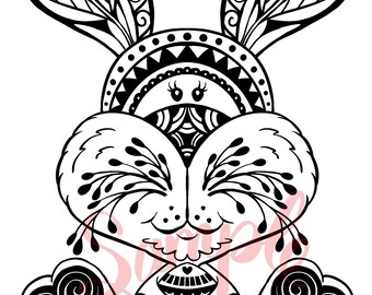 Mandala Easter Bunny  Cut & Color File - SVG, DXF, PNG, eps for Print or Cut Commercial Use Instant Download Cricut Silhouette