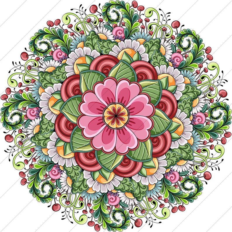 Annie Belle Symmetrical Flower Mandala PNG Clipart Commercial Use Instant Digital Download Dye Sublimation image 1