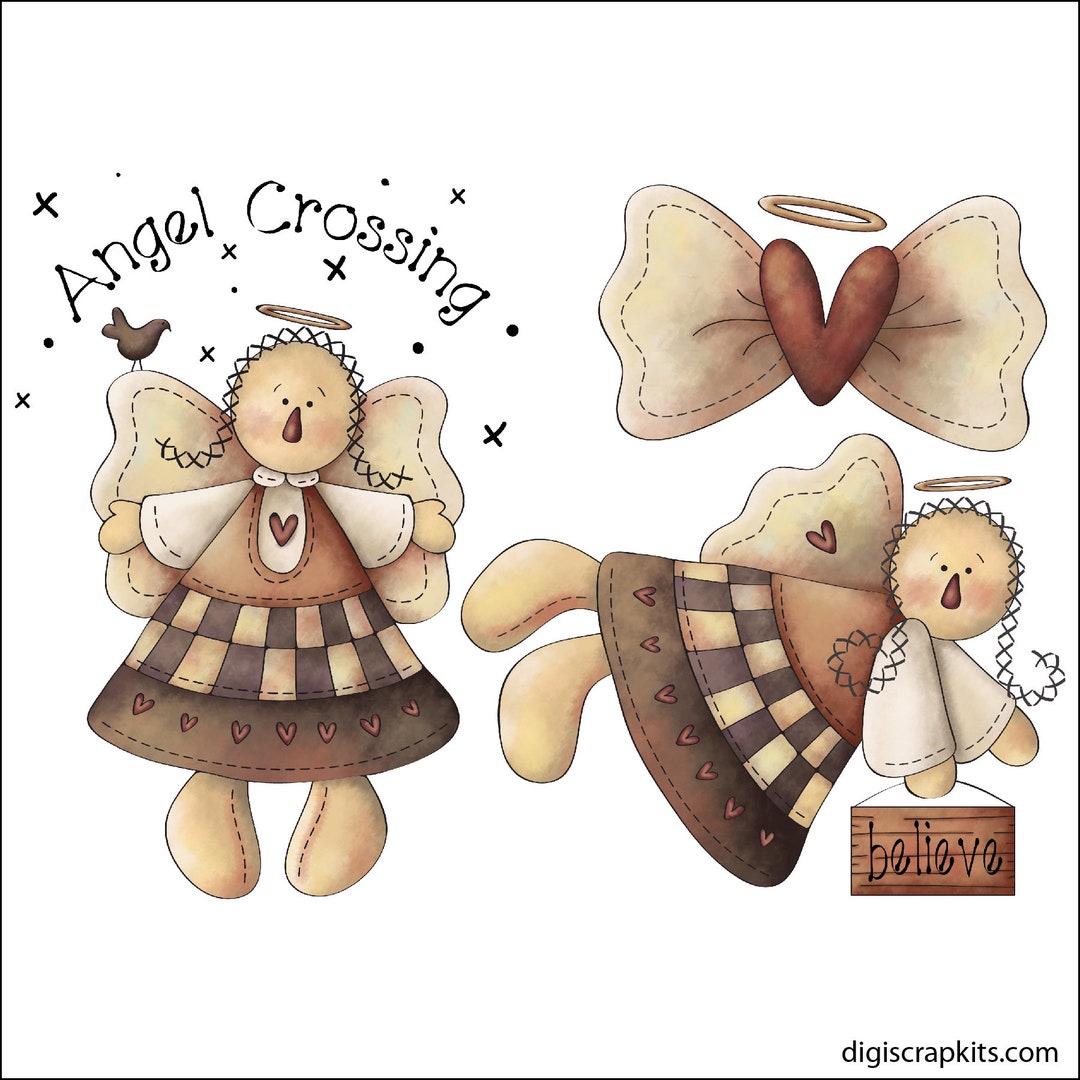 Angel Crossing Clip Art Designs Graphics Illustrations Sublimation PNG