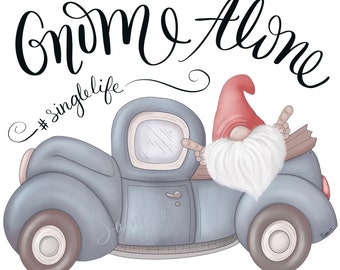 Gnome Alone Blue Pickup Truck -PNG Clipart Commercial Use Instant Digital Download Dye Sublimation