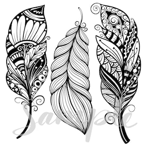 Mandala Feathers File di taglio e colore - SVG, DXF, PNG, eps per stampa o taglio Uso commerciale Download immediato Cricut Silhouette