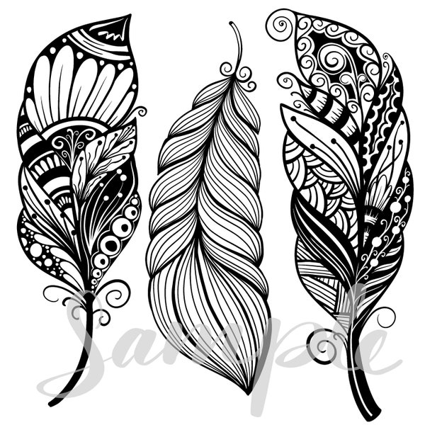 Mandala Feathers  Cut & Color File - SVG, DXF, PNG, eps for Print or Cut Commercial Use Instant Download Cricut Silhouette