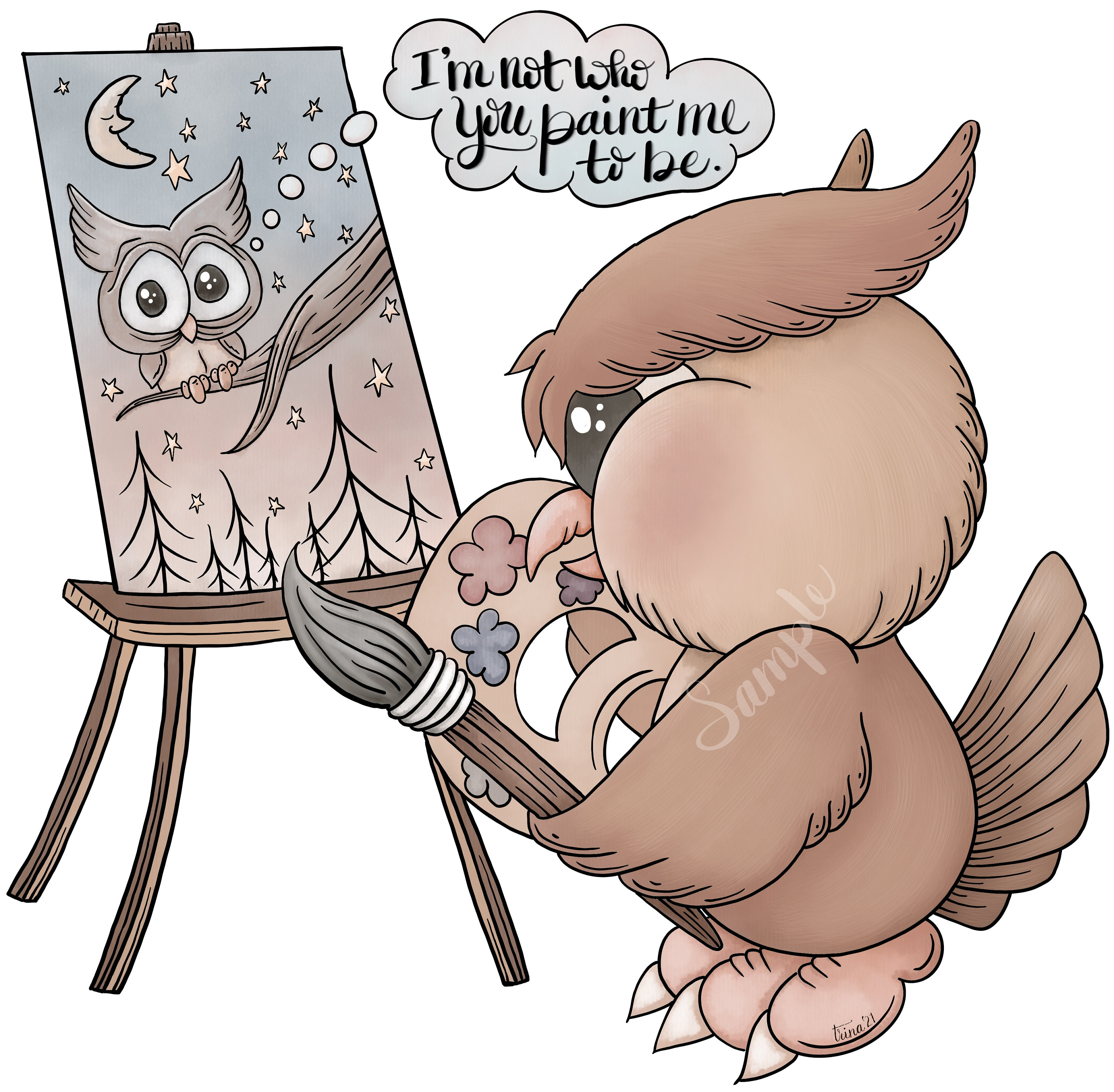 Painting Owl - PNG Clipart Commercial Use Instant Digital Download Dye Sublimation