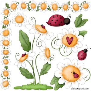 Ladies & Daisies - Clip Art Designs Graphics Illustrations Sublimation PNG Instant Digital Download, Commercial Use Allowed