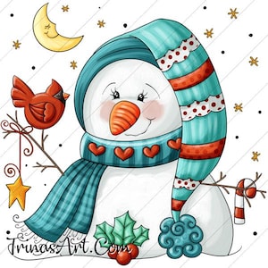 Schneemann & Kardinal, Mond, Sterne - PNG Clipart Kommerzielle Nutzung Sofortiger digitaler Download Farbstoff Sublimation