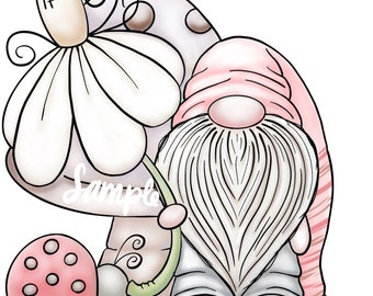 Daisy Spring Gnome Clip Art  - PNG Clipart Commercial Use Instant Digital Download Dye Sublimation