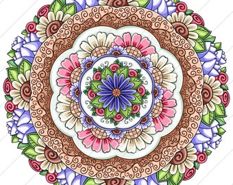 Izzy Sue Symmetrical Flower Mandala  - PNG Clipart Commercial Use Instant Digital Download Dye Sublimation