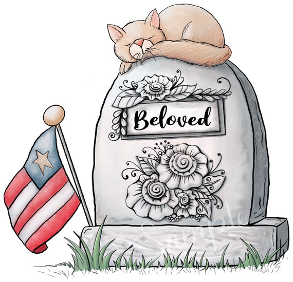Memorial Day Beloved Headstone & Cat PNG Clipart Commercial Etsy