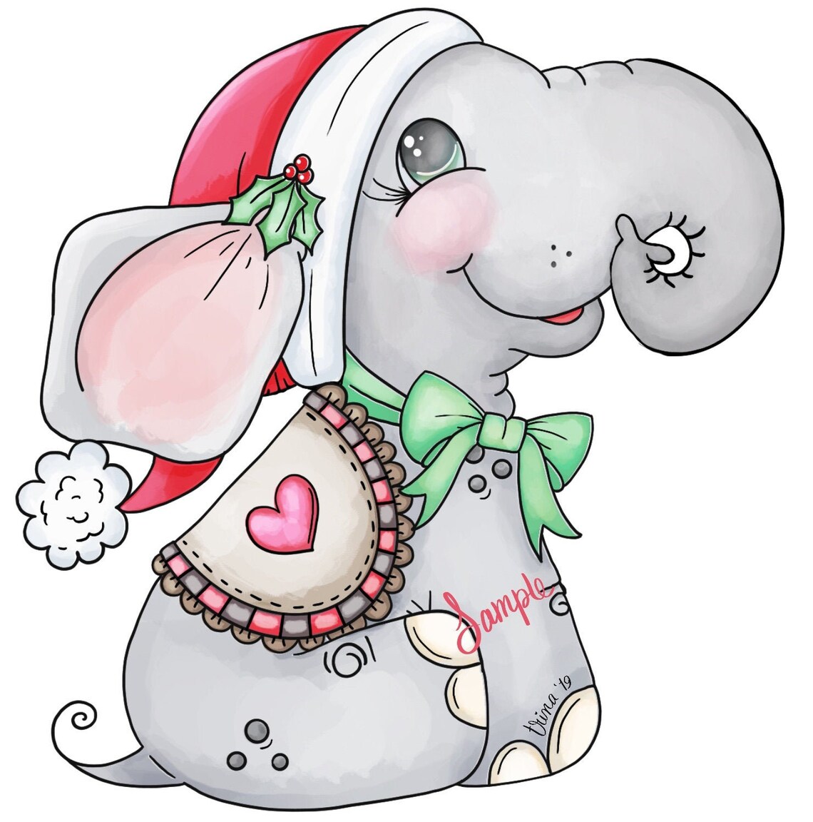 Christmas Elephant Clip Art Designs Graphics Illustrations Etsy