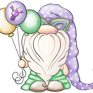 Mardi Gras Gnome Clip Art Clipart Designs Graphics Illustrations Sublimation PNG Instant Digital Download, Commercial Use Clipart