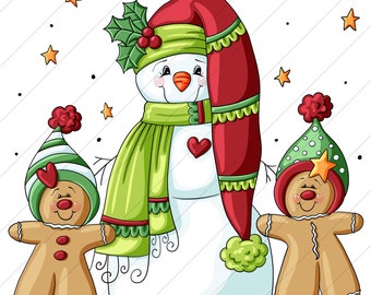 Snowman & Gingerbread Kids - PNG Clipart Commercial Use Instant Digital Download Dye Sublimation