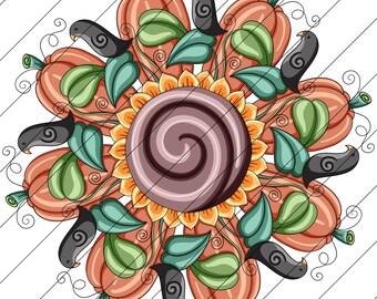 Fall Sunflower Symmetrical Flower Mandala  - PNG Clipart Commercial Use Instant Digital Download Dye Sublimation