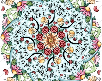 Love Is All We Need Symmetrical Flower Mandala  - PNG Clipart Commercial Use Instant Digital Download Dye Sublimation