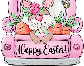 Easter Bunny and Truck  - PNG Clipart Commercial Use Instant Digital Download Dye Sublimation