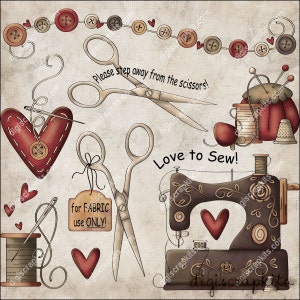 Love to Sew Clip - Clip Art Designs Graphics Illustrations Sublimation PNG Instant Digital Download, Commercial Use Allowed