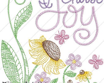 I Choose Joy Machine Sketch Embroidery Design 4&quot;x4&quot; & 5&quot;x5&quot; Commercial Use Allowed