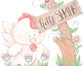 Hello Spring Chick - PNG Clipart Commercial Use Instant Digital Download Dye Sublimation