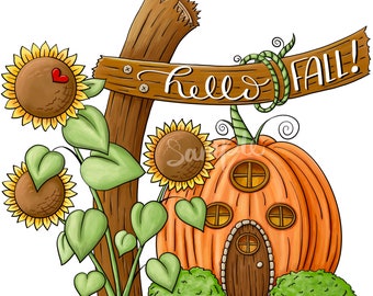 Hello Fall Pumpkin  - PNG Clipart Commercial Use Instant Digital Download Dye Sublimation