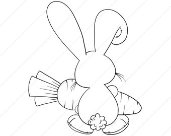 Bunny and Carrot Backside Cut & Color File - SVG, DXF, PNG, eps for Print or Cut Commercial Use Instant Download Cricut Silhouette