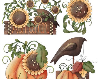 Autumn Crow - Clip Art Designs Graphics Illustrations Sublimation PNG Instant Digital Download, Commercial Use Allowed