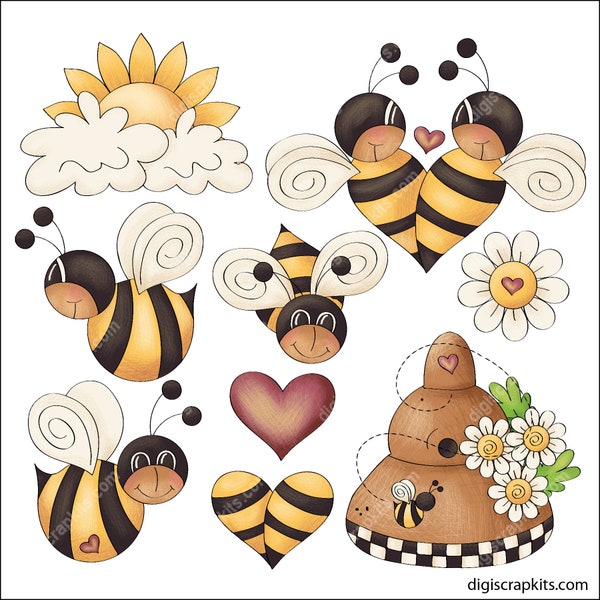 Bee Boppin' 1 - Clip Art Designs Graphics Illustrations Sublimation PNG Instant Digital Download, Commercial Use Allowed