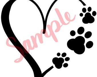 Dog Paws Heart Cut & Color File - SVG, DXF, PNG, eps for Print or Cut Commercial Use Instant Download Cricut Silhouette