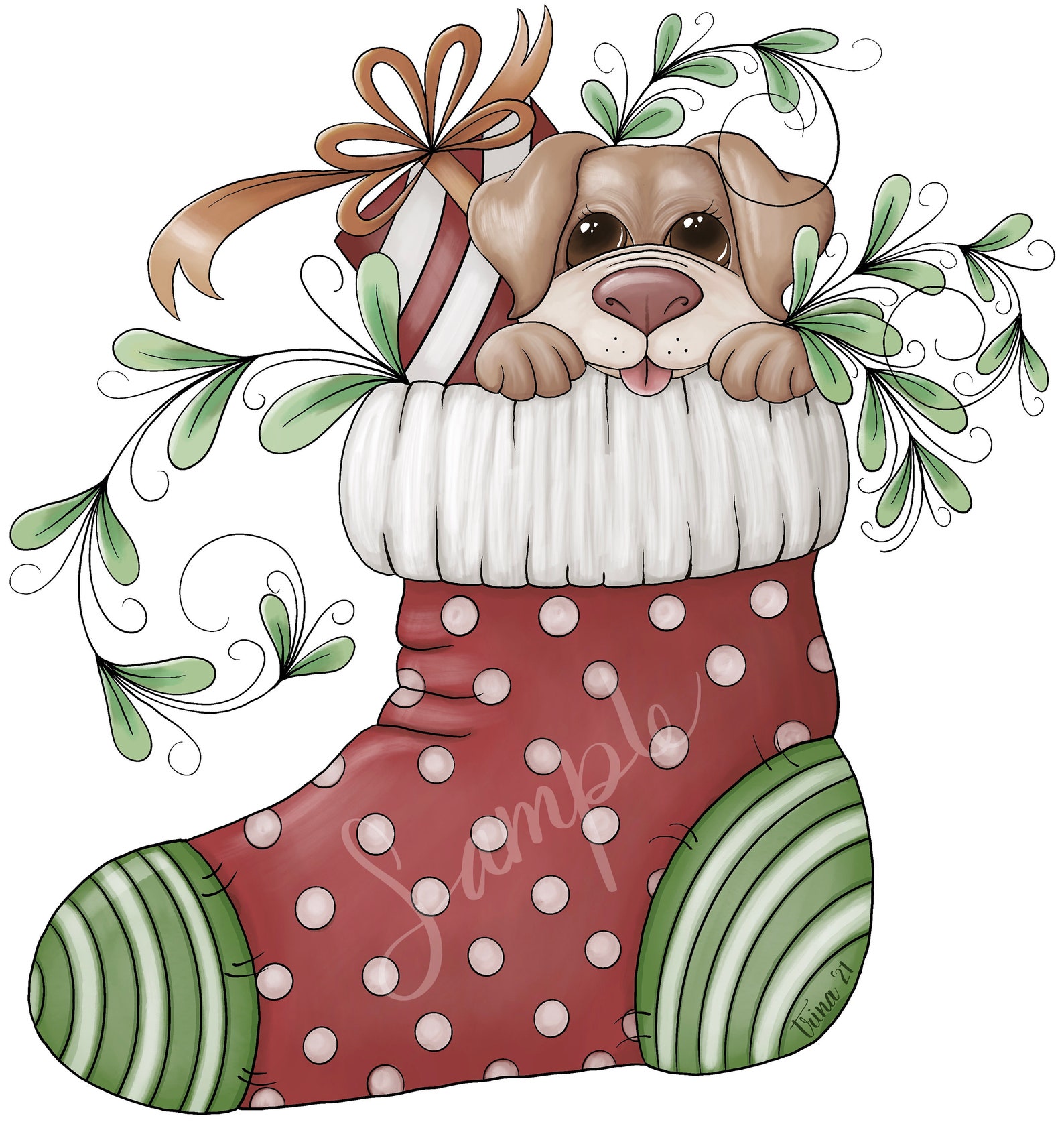 Christmas Stocking Puppy PNG Clipart Commercial Use Instant - Etsy