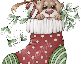 Christmas Stocking Puppy - PNG Clipart Commercial Use Instant Digital Download Dye Sublimation